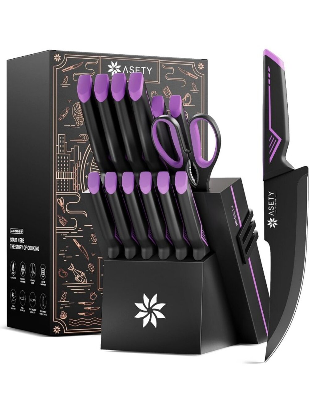 15-Piece Kitchen Knife Set with Built-in Sharpener & Storage Block - Essential